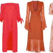 Sleeve, Red, Textile, Dress, Pattern, One-piece garment, Orange, Carmine, Fashion, Neck, 