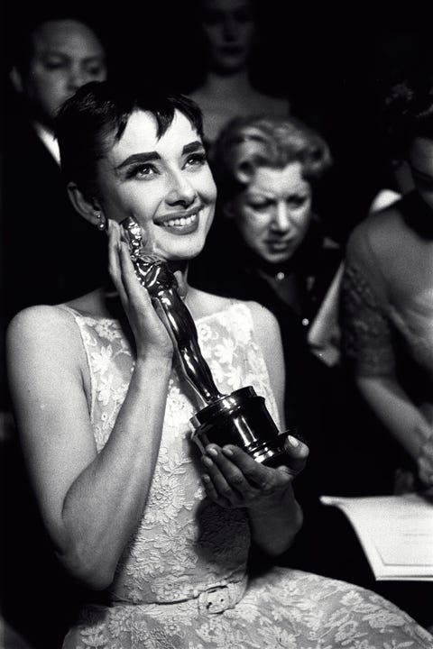 <p>Hepburn may have won Best Actress for her role in the film <i data-redactor-tag="i">Roman Holiday</i>, but we can't help but think that the flashbulbs went off to capture her iconic thick brows that were flawlessly framed by her piece-y short bangs.</p>