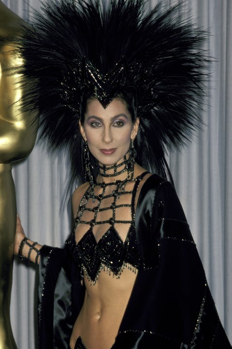 <p>The singer tried her hand at acting, but didn't let go of her showmanship, wearing a beautiful Bob Mackie headpiece that matched her smoky eyes.</p>