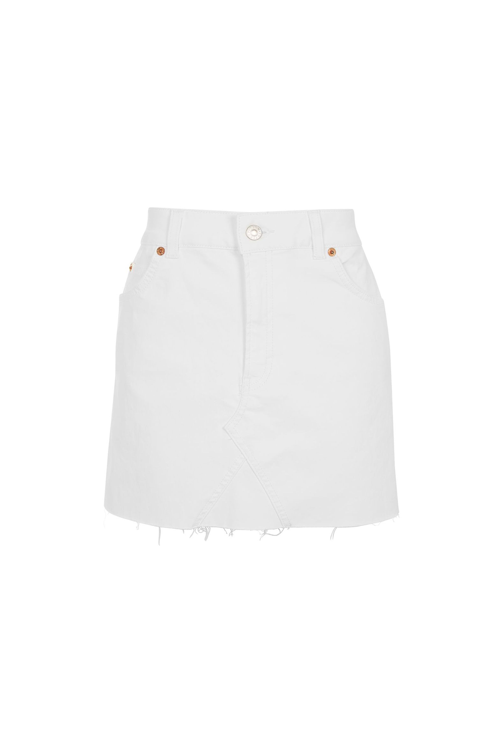 Topshop white denim skirt with red & white stripe on... - Depop