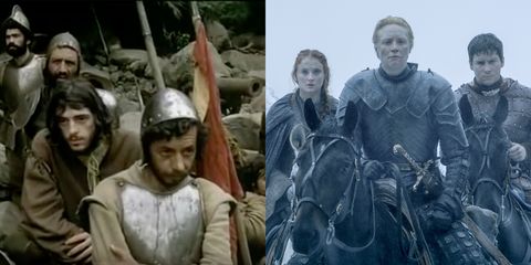 <p>For&nbsp;<i data-redactor-tag="i">Game of Thrones</i>&nbsp;inspiration, a Werner Herzog movie called&nbsp;<i data-redactor-tag="i">Aguirre, The Wrath of God.</i><i data-redactor-tag="i"> </i>There's this wonderful scene where there's a trail of people and they're going up a hill and it's muddy and disgusting, and their armor is falling off. I&nbsp;watched that and just thought, "I have to make things really dirty and really believable, and I want things covered in mud."&nbsp;I wanted things so you could really smell the&nbsp;costumes. I looked at historical pieces, of course, but I looked at the runways as well, because I liked the way fashion is a magpie and it steals from everywhere. In a way, that's what I have to do for&nbsp;<i data-redactor-tag="i">Game of Thrones</i>, because it's not a period piece—so I steal and recreate. Runways teach me to do that.<br></p>