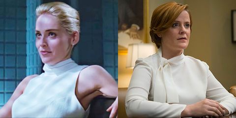 <p><i data-redactor-tag="i">Basic Instinct,&nbsp;</i>because I used a lot of ivory this year. So that classic turtleneck, white, very '90s, but also very timeless [look]. It ages well and it sort of never goes away. An ivory dress? You can't go wrong, and you'll see a lot of that on&nbsp;<i data-redactor-tag="i">House of Cards.</i><span data-redactor-tag="span"></span><br></p>