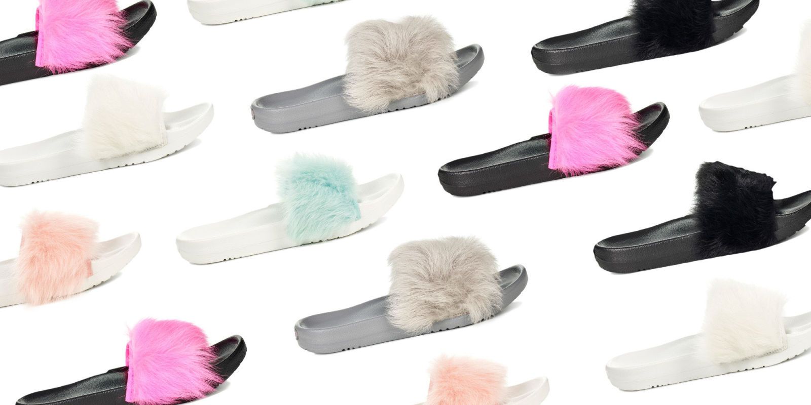 Pink fuzzy slides hot sale