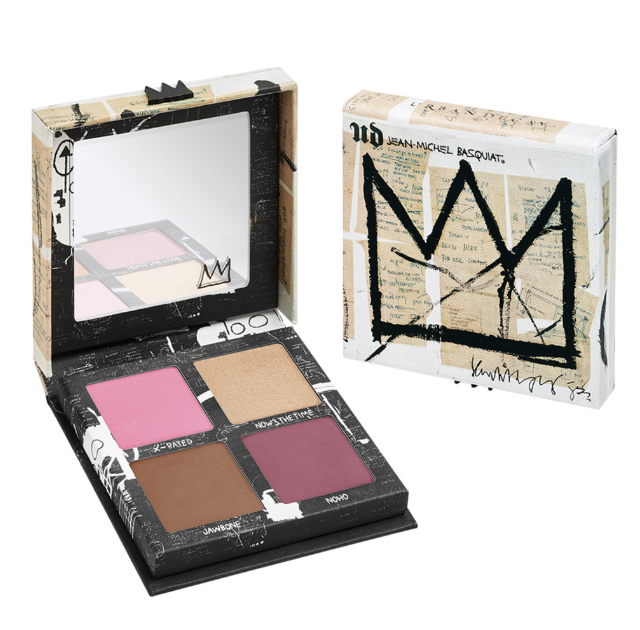 <p>Urban Decay x Jean-Michel Basquiat "Gallery" Blush Palette, $34<span class="redactor-invisible-space" data-verified="redactor" data-redactor-tag="span" data-redactor-class="redactor-invisible-space"></span></p><p>Color names, clockwise, are "X-Rated," "Now's the Time," "Noho," and "Jawbone."<br></p>