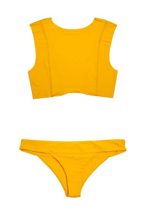 <p>A sporty, high-neck swimsuit makes a super strong impression in saturated marigold.&nbsp;</p><p><em data-redactor-tag="em" data-verified="redactor">Boys and Arrows Teagan Bikini Top, $136, and Scout the Scallyway Bottoms, $110; </em><a href="https://boysandarrows.com/" target="_blank" data-tracking-id="recirc-text-link"><em data-redactor-tag="em" data-verified="redactor">boysandarrows.com</em></a></p>