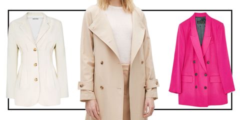Clothing, Outerwear, Coat, Overcoat, Pink, Trench coat, Jacket, Blazer, Sleeve, Collar, 