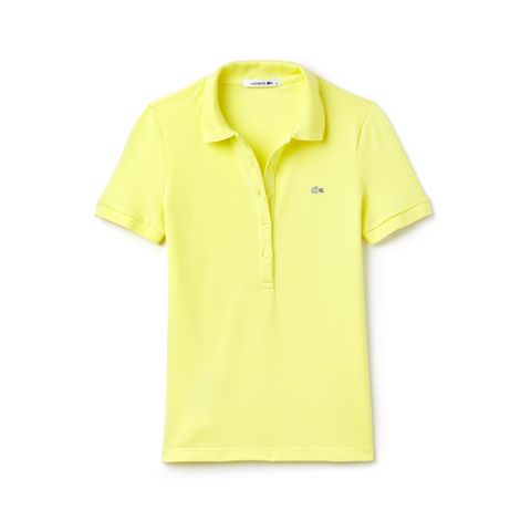 Clothing, Yellow, White, T-shirt, Polo shirt, Sleeve, Collar, Button, Outerwear, Active shirt, 