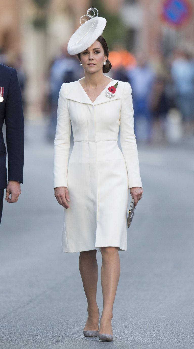 Catherine, Duchess of Cambridge attends the Last Post ceremony at the Commonwealth War Graves Commission Ypres (Menin Gate) Memorial on July 30, 2017 in Ypres, Belgium. The commemorations mark the centenary of Passchendaele - The Third Battle of Ypres. (Photo by Mark Cuthbert/UK Press via Getty Images)