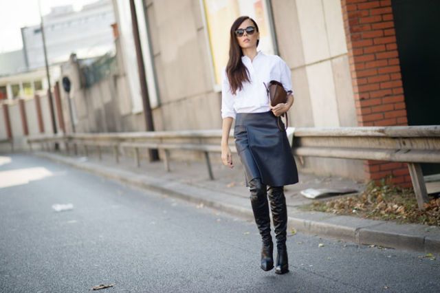 knee high boots and pencil skirt