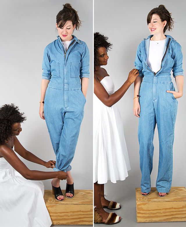 boiler suit tied around waist
