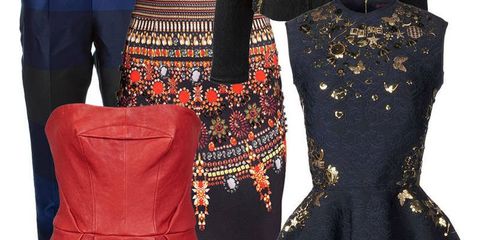 Sleeve, Dress, Textile, Red, Pattern, Formal wear, One-piece garment, Fashion, Neck, Black, 