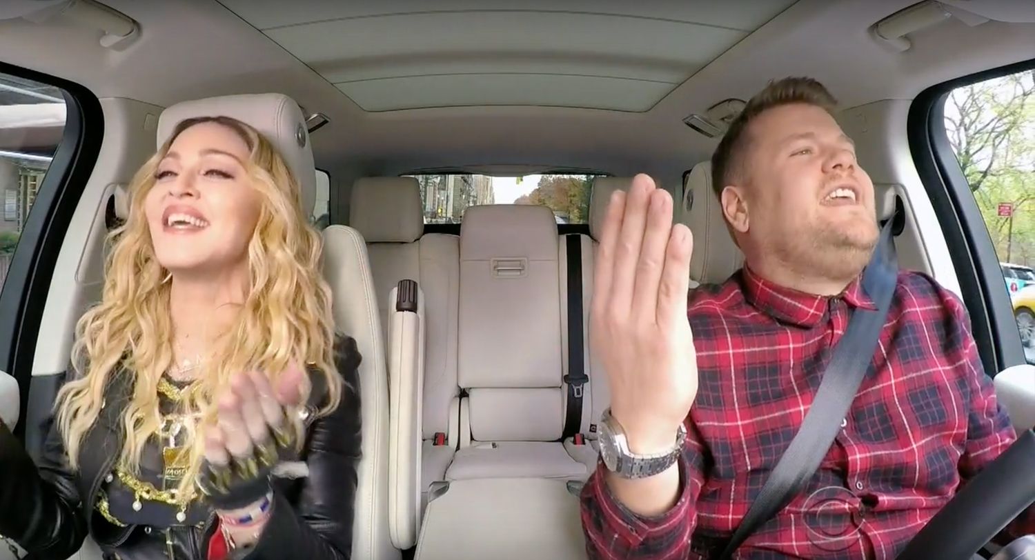 Madonna Carpool Karaoke - Watch Madonna Twerk, Gossip, and Sing With James  Corden