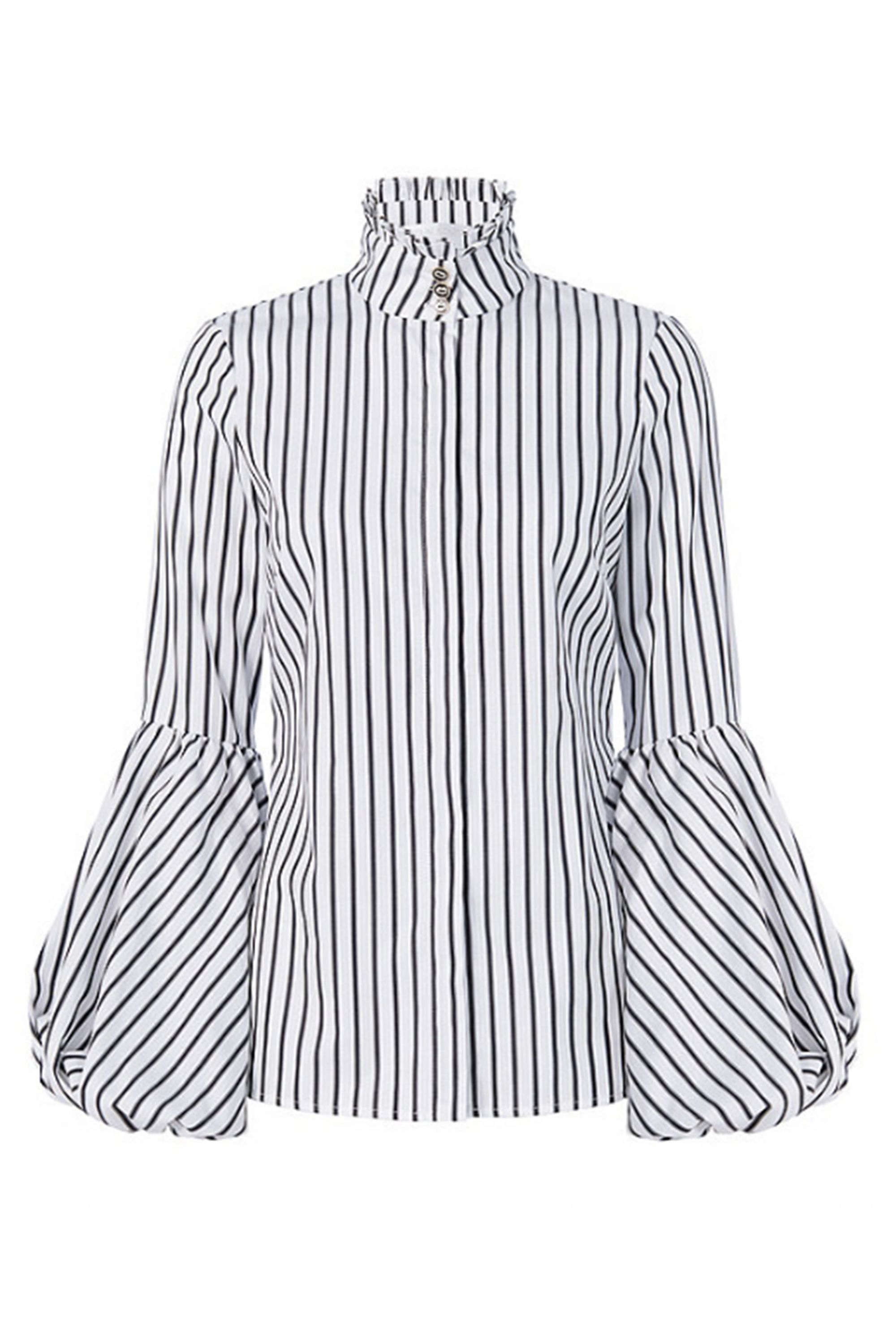 CAROLINE CONSTAS Jacqueline Striped LanternSleeve Blouse cheapest Blue Size XS