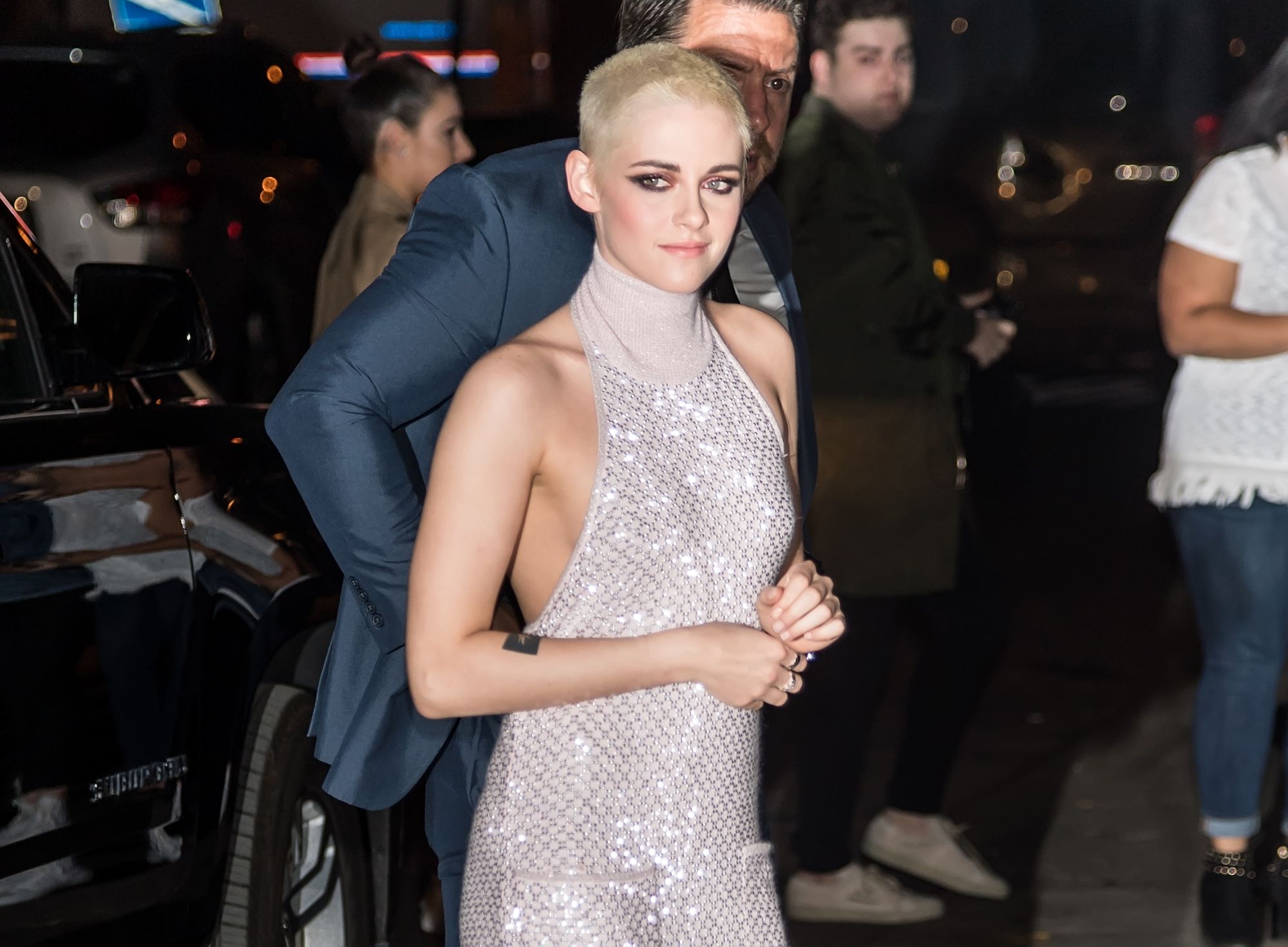 Kristen Stewart on Trying to Push Shaved Hair Back - Funny Kristen Stewart  Shaved Hair Gifs