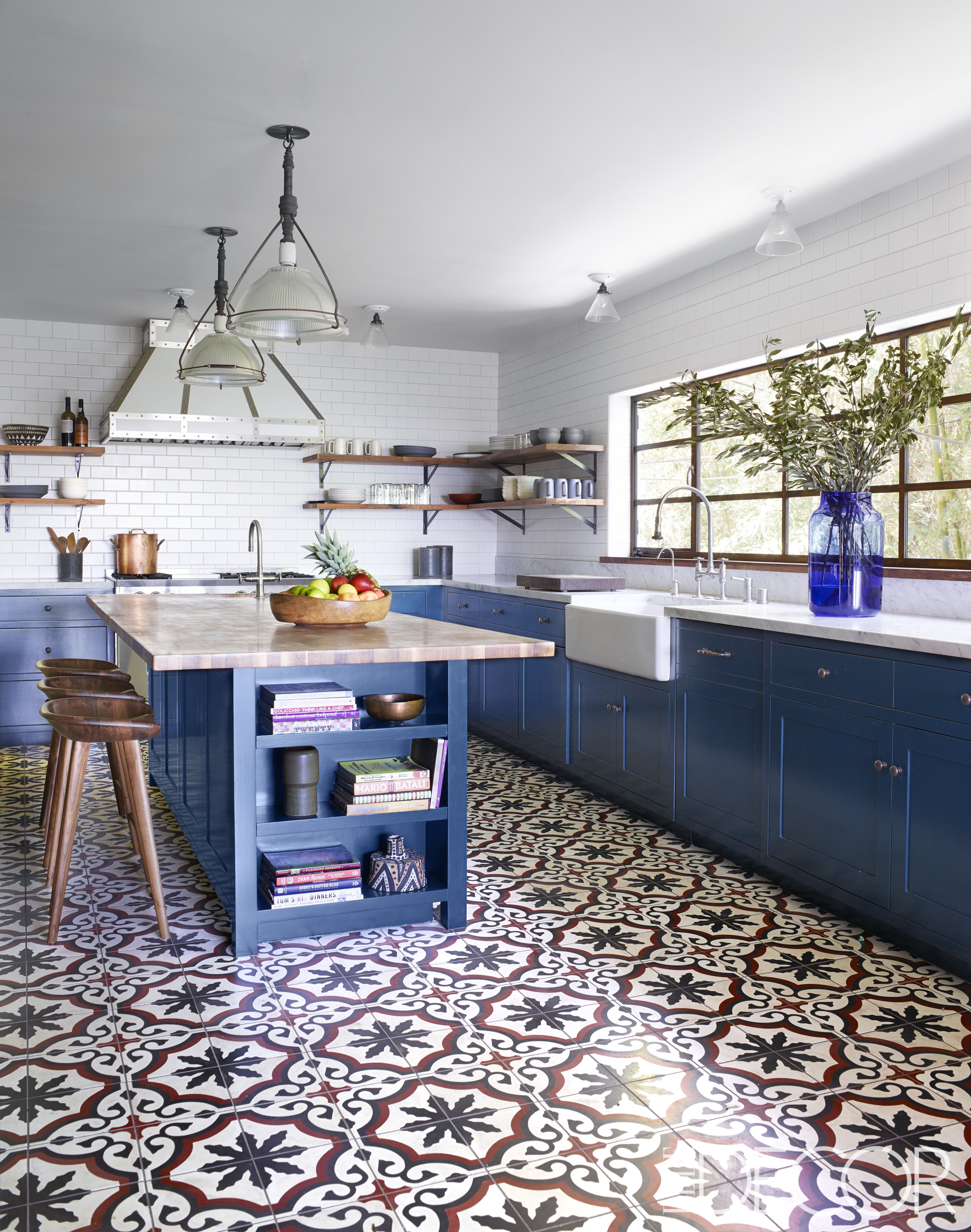 white and blue kitchen tiles