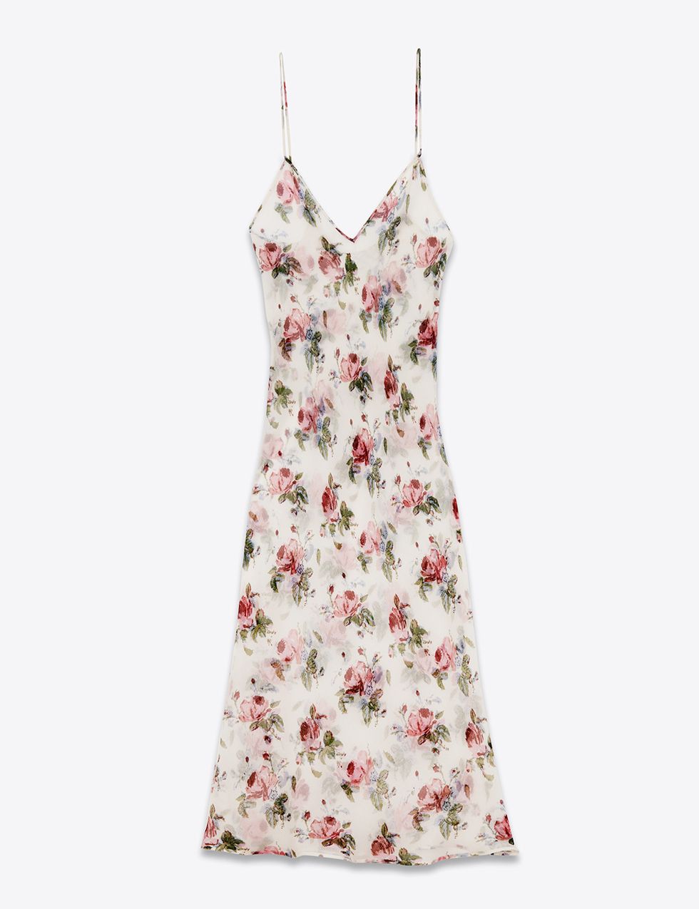 <p>Vestido con estampado de flores (1.290 €), de Saint Laurent by Hedi Slimane.</p>