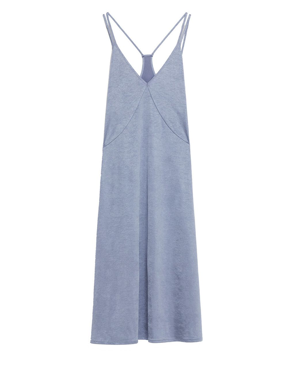 <p>Vestido tipo 'slip dress' azul, que vemos perfecto con camiseta blanca debajo. De <strong>Zara</strong> (15,95 €).</p>