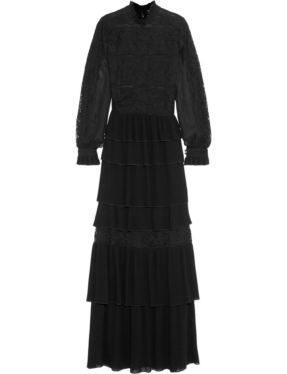 <p>Vestido gótico de encaje con falda larga y volantes, de <strong>Vilshenko.</strong></p>