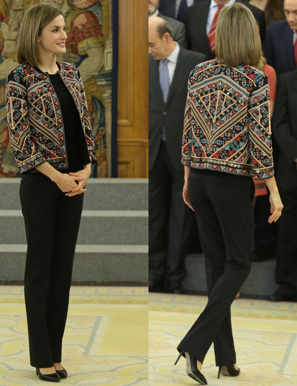 <p>Esta chaqueta étnica de Zara la ha lucido en un par de ocasiones. Se trata de un modelo de Trafaluc que cuesta 79,90 euros.&nbsp;</p>