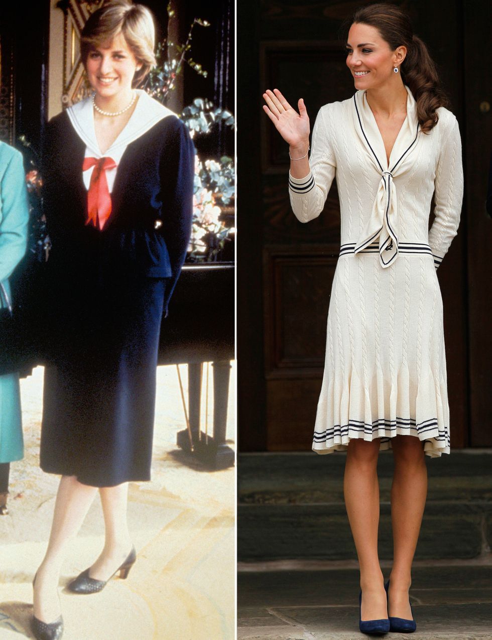 <p>Con este look de Kate en 2011 vestida de <strong>Alexander McQueen</strong> se nota que busca la inspiración en Diana. El look de la reina de corazones es de 1980.&nbsp;</p>