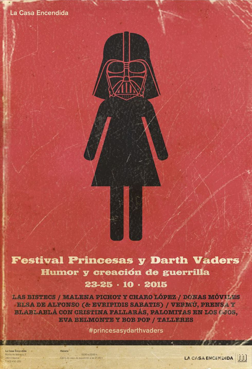 <p>“Cada niño y cada niña debería poder ser una princesa y un Darth Vader a la vez”. De esta frase extraída de internet surge el concepto que marca el primer <a href="http://www.lacasaencendida.es/es/grupo-eventos/princesas-y-darth-vaders-2015-4830" target="_blank"><strong>Festival Princesas y Darth Vaders,</strong></a> definido como un certamen de humor y creación femenina 'de guerrilla'. Este fin de semana, al patio de la Casa Encendida se asomarán numerosas actividades con la mujer en el punto de mira, desde tertulias sobre la actualidad hasta talleres de telecomunicaciones o videoclips.</p>
