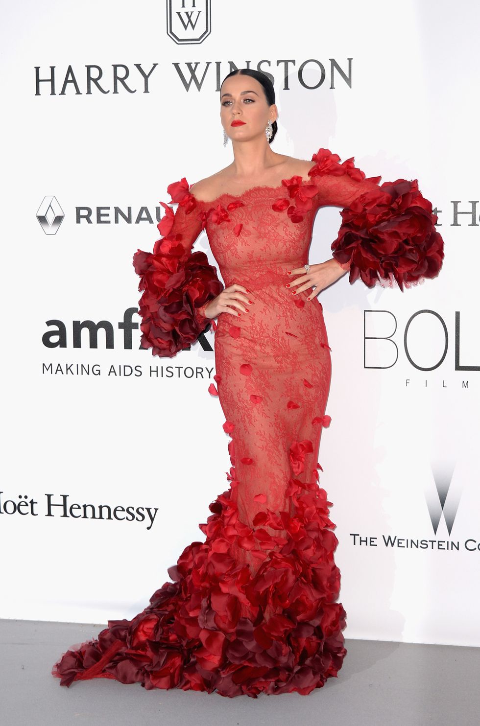 <p>Con un estilo flamenco llegó la gran <strong>Katy Perry</strong>, que escogió vestir de <strong>Marchesa</strong> para la ocasión.</p>