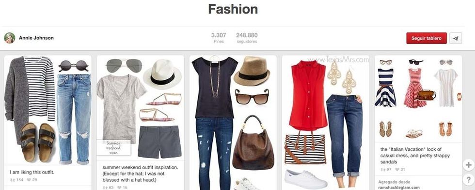 <p>En este tablero de más de 3.000 pines encontrarás numerosos flat (organización de la ropa en un esquema visual que te permite ver el look de un vistazo) que te inspirarán para organizar los looks de tu semana, así como propuestas de street style llenas de encanto.&nbsp;</p><p>&nbsp;</p><p><a href="https://www.pinterest.com/anjo0926/fashion/" target="_blank">Click aquí para ir al tablero</a></p>