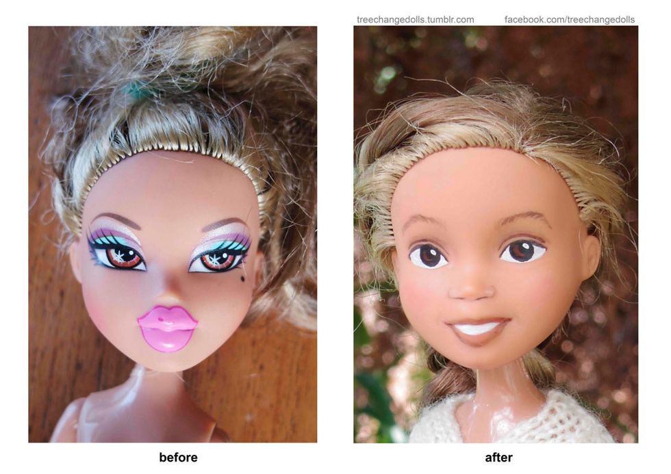 <p>La artista Sonia Singh se encarga de rescatar muñecas y darles un nuevo aspecto menos artificial. Sus muñecas Bratz recicladas, despojadas de su característico maquillaje, ya han hecho famosa a esta creadora procedente de Tasmania. Puedes ver todos sus proyectos en la web <a href="http://treechangedolls.tumblr.com/" target="_blank">Tree Change Dolls</a>.</p>