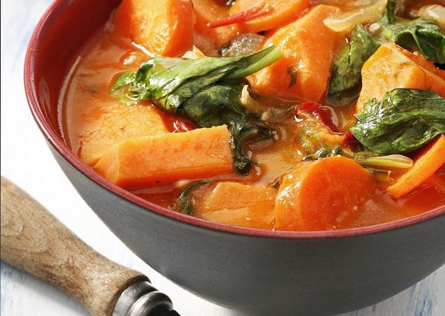 Food, Produce, Dish, Soup, Ingredient, Cuisine, Recipe, Stew, Orange, Leaf vegetable, 