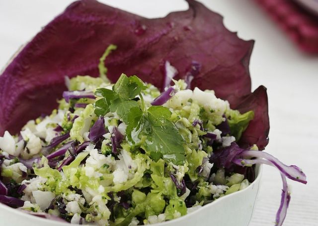 Food, Salad, Purple, Leaf vegetable, Ingredient, Violet, Lavender, Vegetable, Recipe, Herb, 