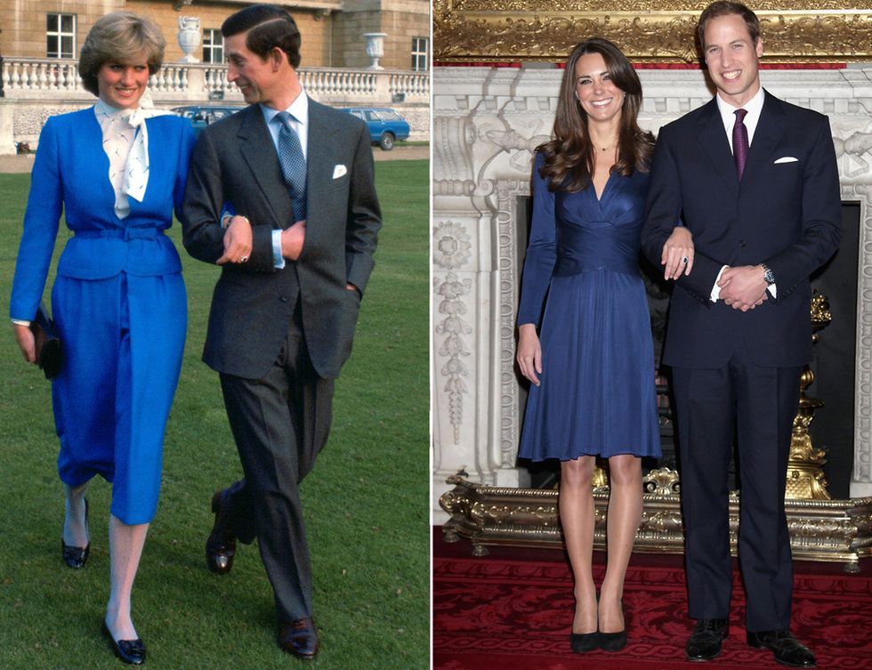 <p>Mucho se habló del vestido que Kate lució en el anuncio de su compromiso con William. No se parece al que llevó Diana en el suyo con el príncipe Carlos en 1981, pero se nota cierta influencia.&nbsp;</p>