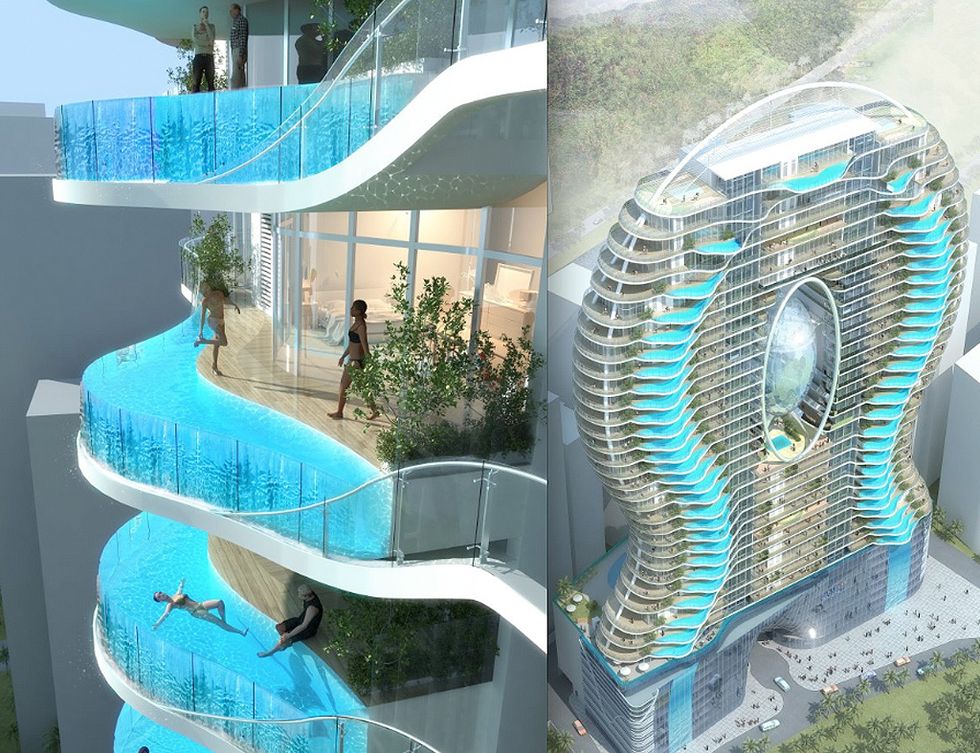 <p>De momento, solo se trata de un proyecto, pero es impresionante. Se trata de un complejo de 200 apartamentos que se quiere construir en Mumbai (India), con pequeñas piscinas privadas en lugar de balcones. </p>