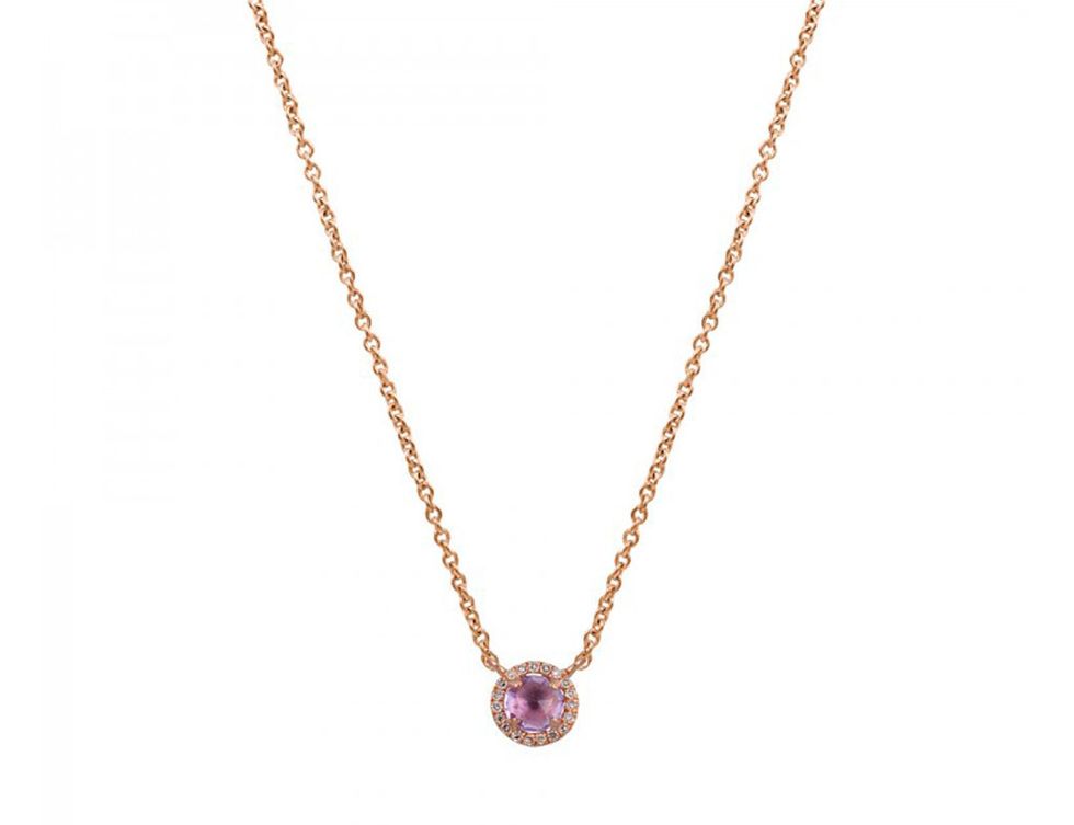 <p>Collar de piedra redonda&nbsp; con orla de diamantes en oro rosa. (159 €).</p>