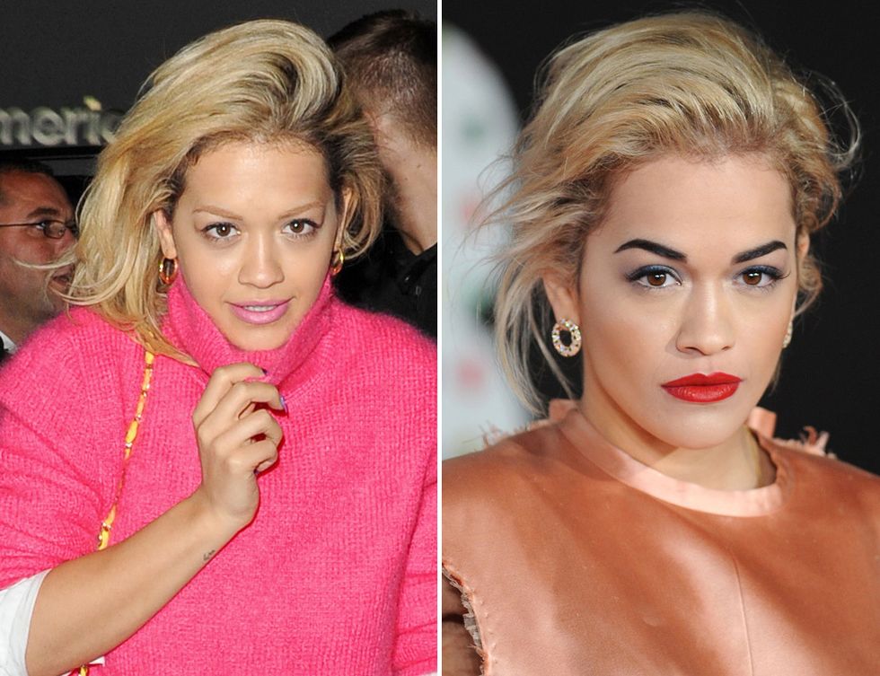 <p>La norma prohibe dejar las cejas oscuras con el pelo rubio, sin embargo, con <strong>Rita Ora</strong> hacemos una excepción: mucho mejor después.</p>