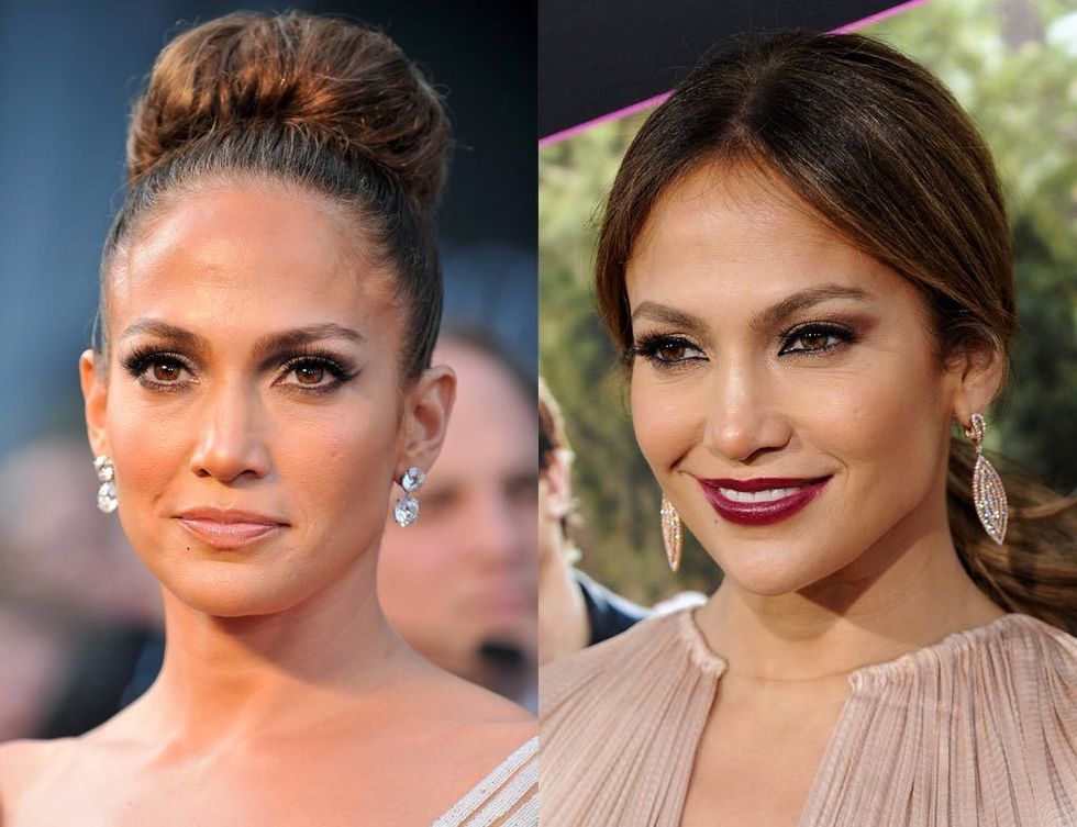 <p>Con labios <i>nude</i> o borgoña, <strong>Jennifer Lopez</strong> borda estos dos estilismos de alfombra roja. Ella opta por la discrección cuando luce un peinado elaborado y apuesta todo al maquillaje con un peinado más informal. Eso sí, la actriz siempre apuesta por las pestañas XXL. Toma nota de su tono de labios si tienes la piel media como ella: no puede quedarle mejor. &nbsp;</p>