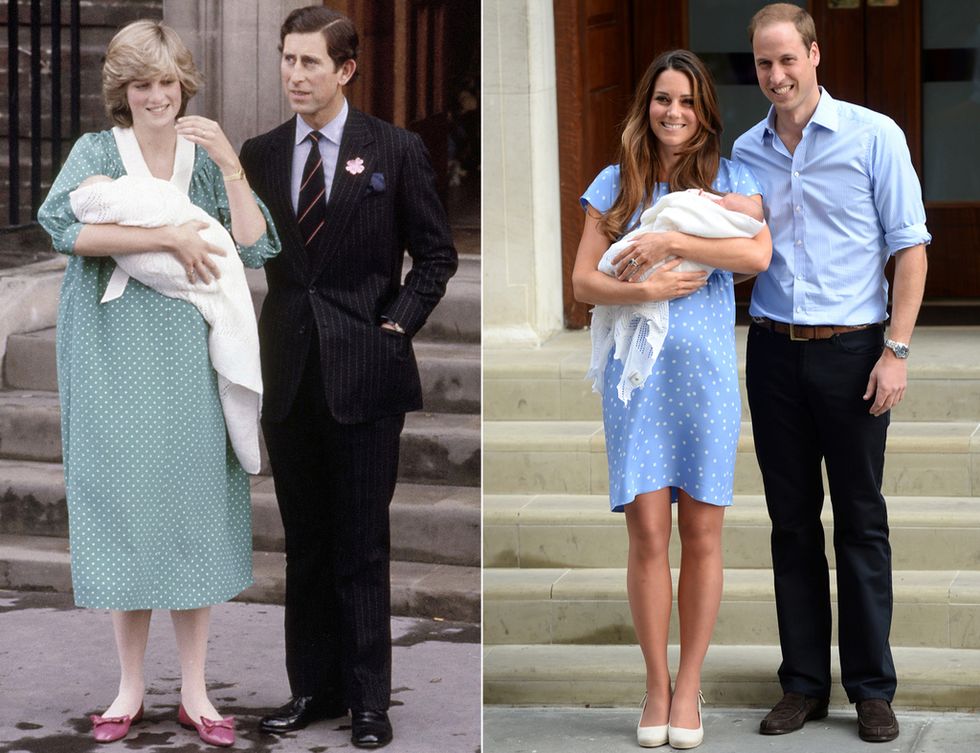 <p>Cuando Kate abandonó el hospital con su primer hijo, el príncipe George, fue muy evidente que con su vestido de lunares quería recordar a la madre de su marido cuando ésta presentó a William.&nbsp;&nbsp;</p>