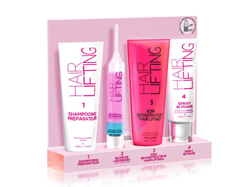 <p><strong>Kit Exprés Hair Lifting</strong> de <strong>Myriam K Paris </strong>(42 €). Es una cura de belleza profesional a domicilio que permite que los cabellos castigados por el verano vuelvan a tener volumen,&nbsp; flexibilidad, hidratación y luminosidad.</p><p>El kit se compone de cuatro productos: champú, elixir, sérum y spray bifásico.</p>