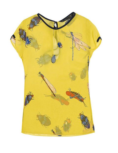 <p>A priori aunque te den miedo los insectos, querrás llevar un estampado repleto de ellos. Como esta blusa de<strong> Zara (29'95€).</strong></p>