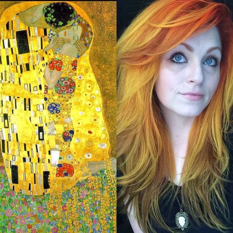 <p>&quot;El Beso&quot;, de Gustav Klimt, transformado por Goff en un tinte de tonos naranjas y amarillos. </p>