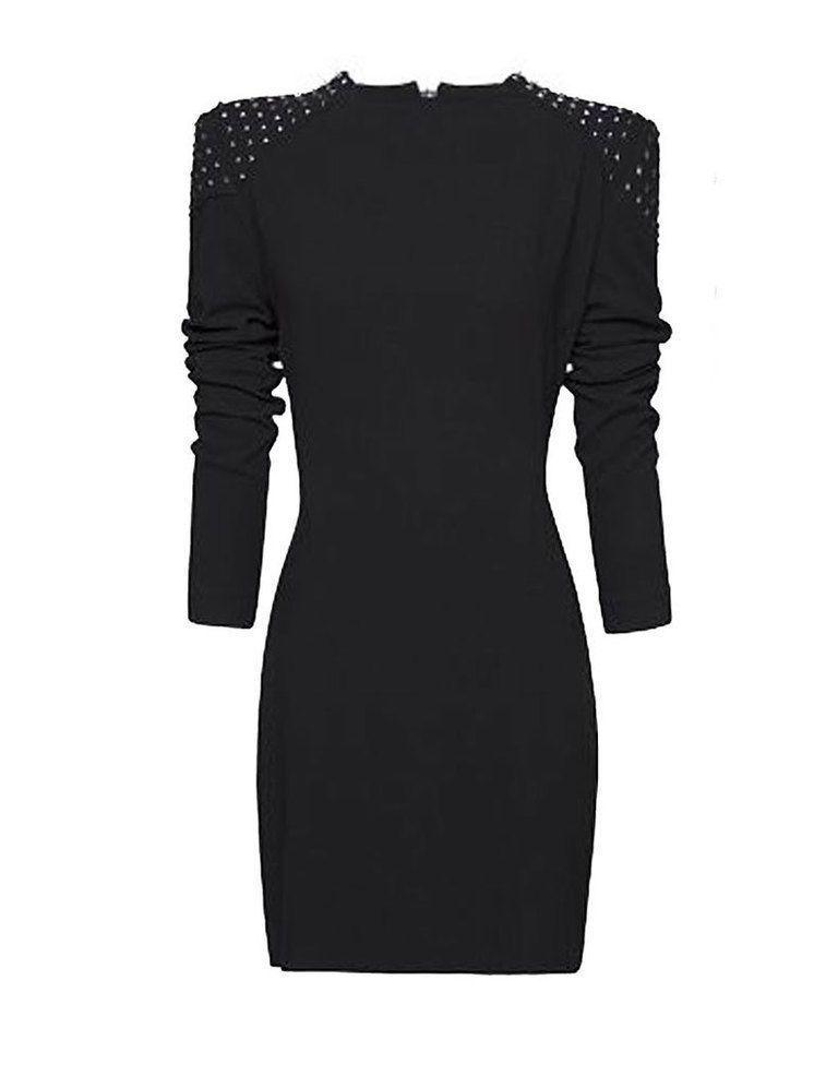 <p>LBD con tachuelas en los hombros de <strong>Mango.</strong></p>