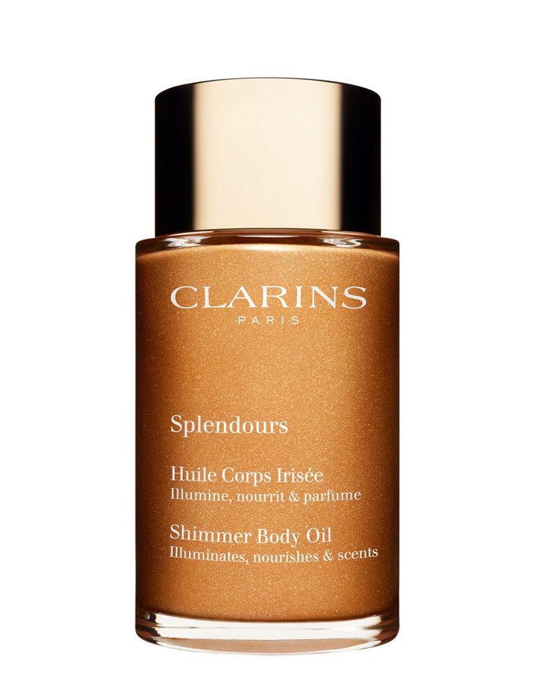 <p>'Splendours Huile Corps' (35 €), de <strong>Clarins</strong>. Aceite nacarado que nutre la piel y le aporta un tono dorado.</p><p>&nbsp;</p>