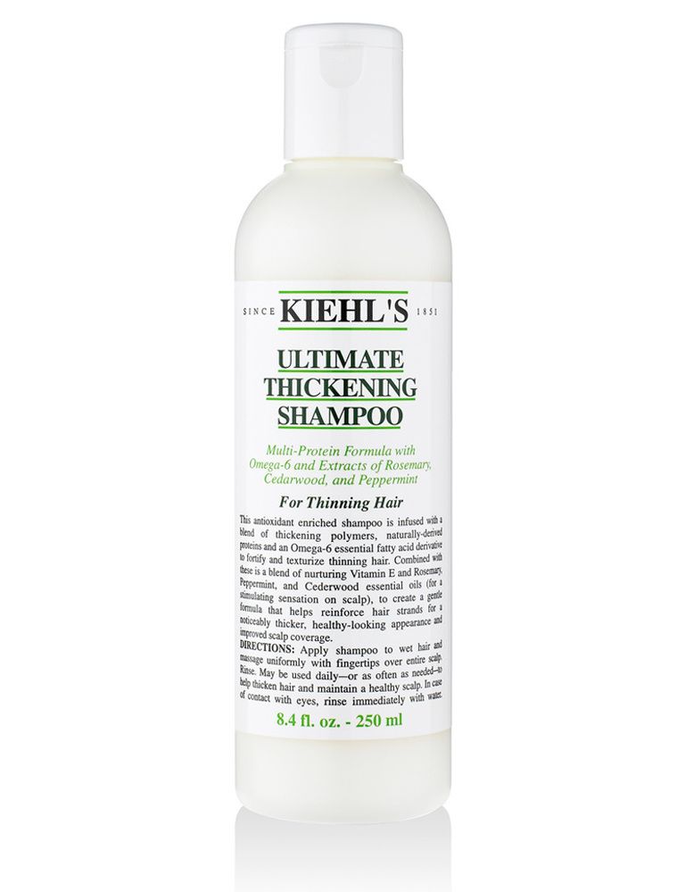 <p>'Ultimate Thickening Shampoo' (17,50 €), de <strong>Kiehl's</strong>. Combina polímeros y ácidos grasos esenciales para fortalecer el cabello y conferirle grosor. </p>