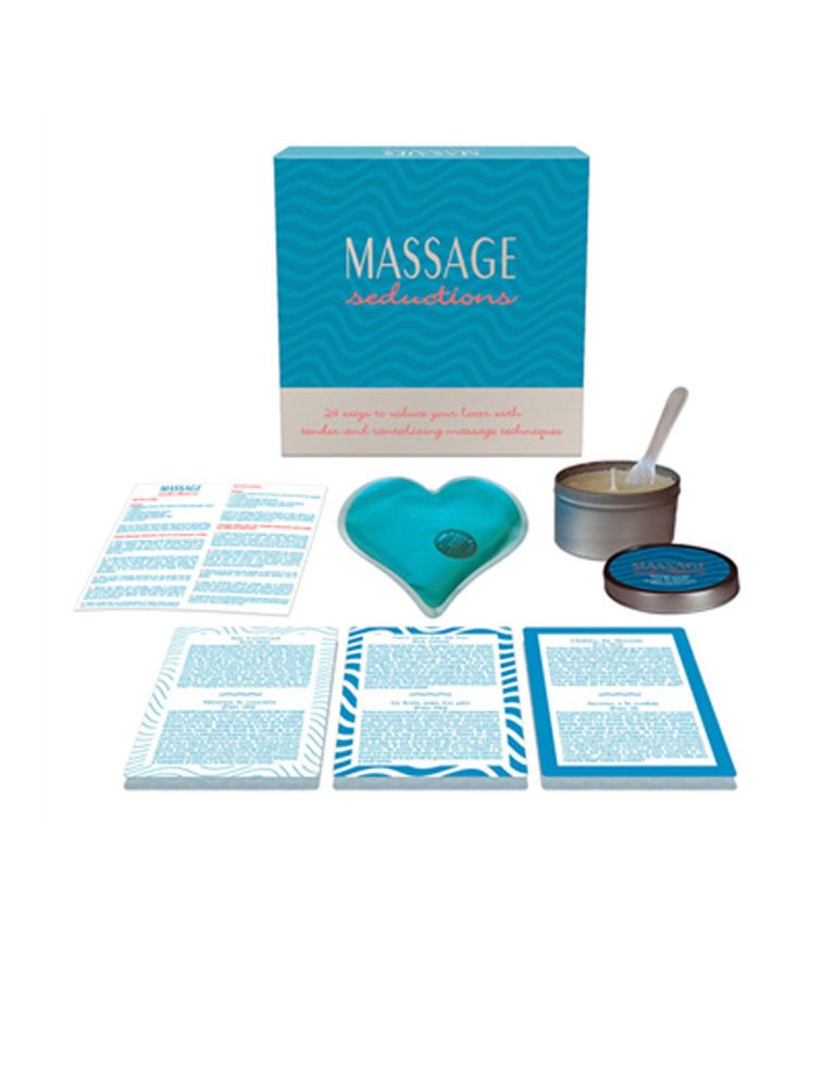 <p>Con este pack tendrás <strong>en tu casa el placer de un salón de masajes eróticos</strong>. Contiene una vela de masaje , una cuchara, 24 cartas de masajes seductores, 1 corazón masajeador de gel con calor instantáneo, consejos útiles para dar masajes y las instrucciones del kit. <strong>Precio.</strong> 24.95 € en Egolalá <a href="http://www.egolala.es" target="_blank">Eroteca</a>. &nbsp;</p><p>&nbsp;</p>