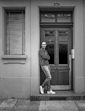 Monochrome, Standing, Photograph, White, Door, Monochrome photography, Style, Street fashion, Black-and-white, Fixture, 