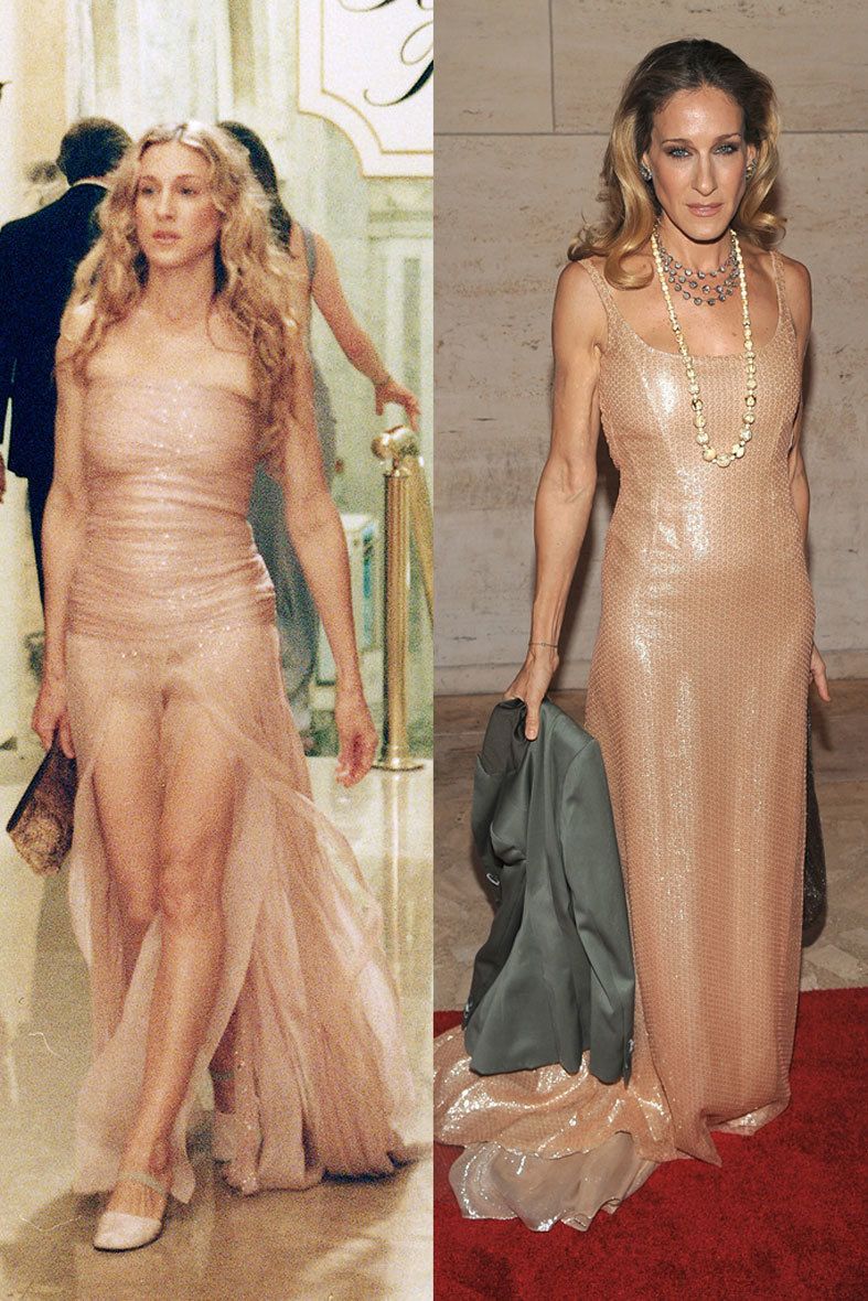 <p>Carrie y Sarah eligen el mismo color para estos vestidos largos de noche.&nbsp;</p>