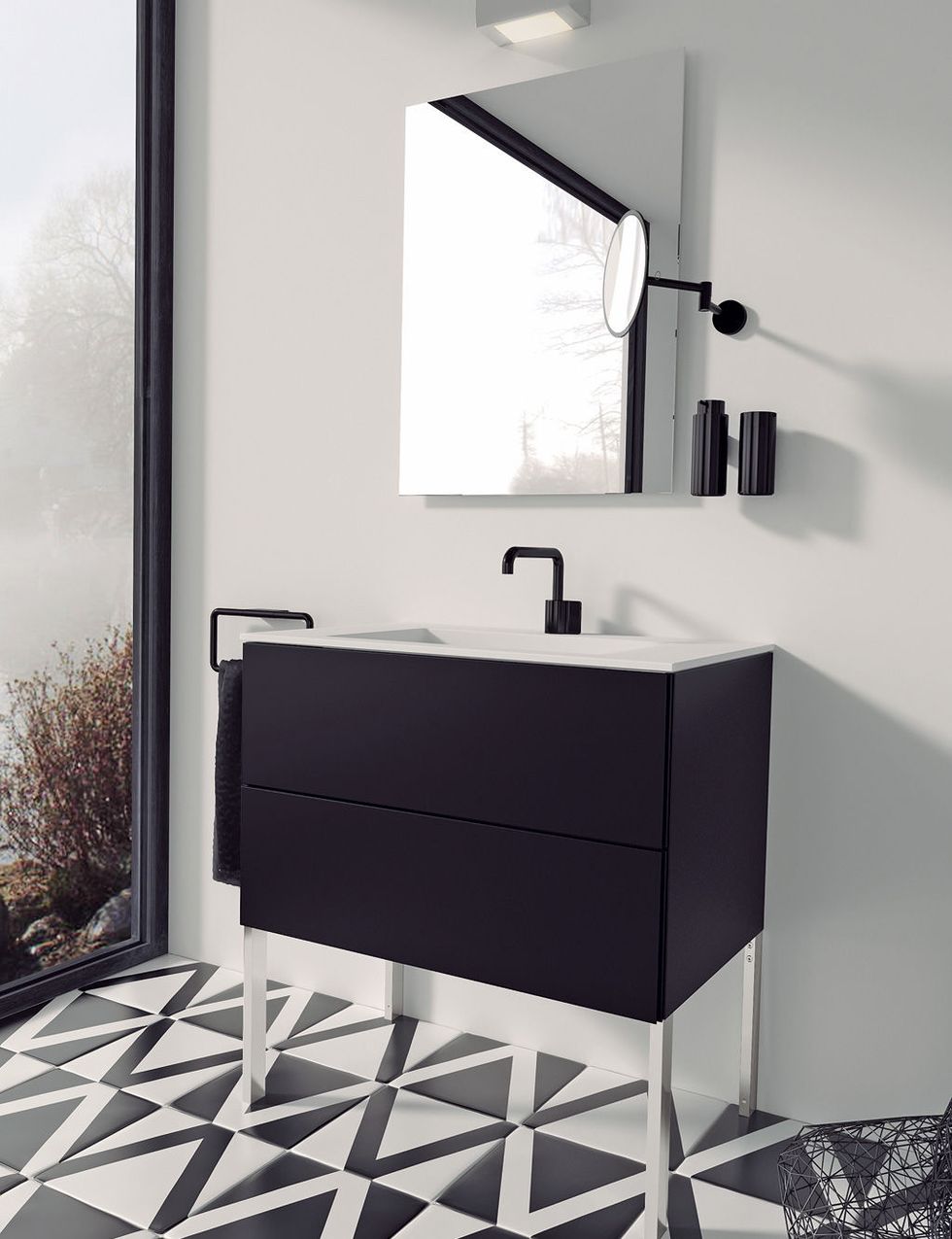 Interior design, Room, Floor, Wall, Plumbing fixture, Bathroom sink, Fixture, Grey, Black-and-white, Monochrome photography, 
