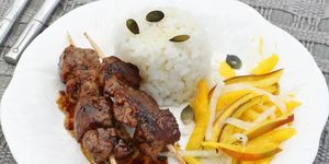 Food, Cuisine, Steamed rice, Dish, Ingredient, Rice, Meat, Recipe, White rice, Dishware, 