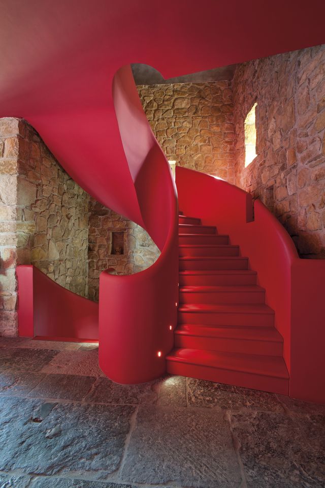 Stairs, Red, Carmine, Coquelicot, Handrail, 