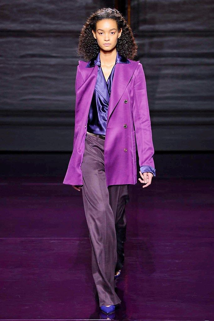 Coat, Shoe, Outerwear, Style, Purple, Formal wear, Fashion show, Blazer, Fashion model, Fashion, 