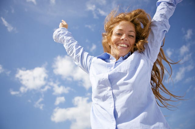 Daytime, Sleeve, Cloud, Happy, Rejoicing, People in nature, Facial expression, Gesture, Tooth, Cumulus, 